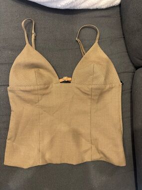 Zara Camel Check Spaghetti Strap Bustier Top
